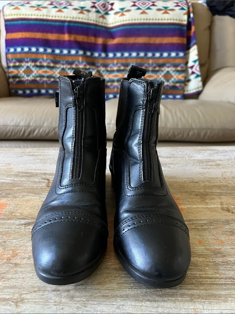 Saxon Kids Black Leather Zip-Top Riding Boots